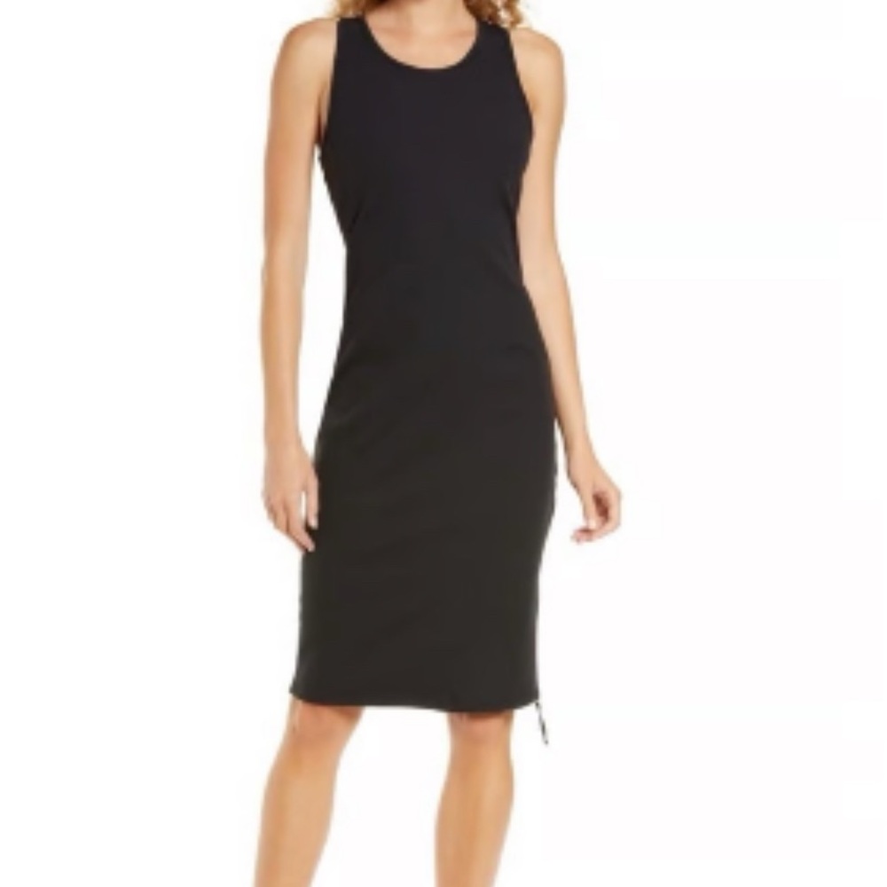 Zella Dress Keyhole Ribbed Black Midi Dress